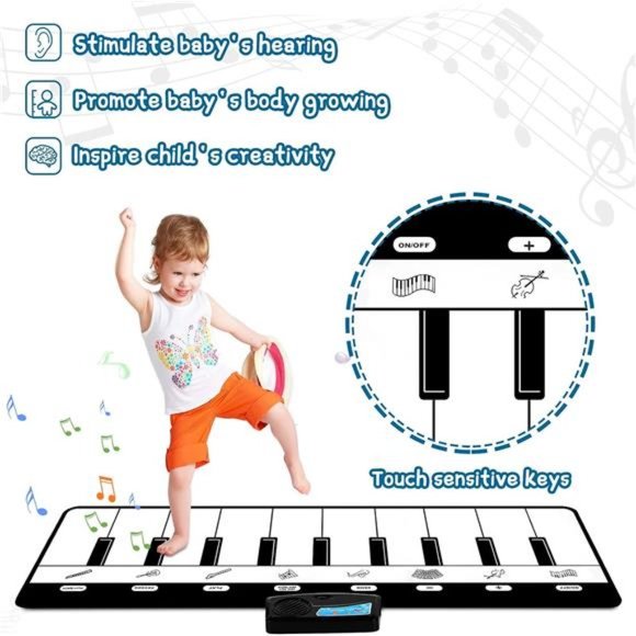 Piano Mat, Kids Musical Mat Floor Piano Keyboard Mat with 8 Instruments Sounds - Picture 2 of 6